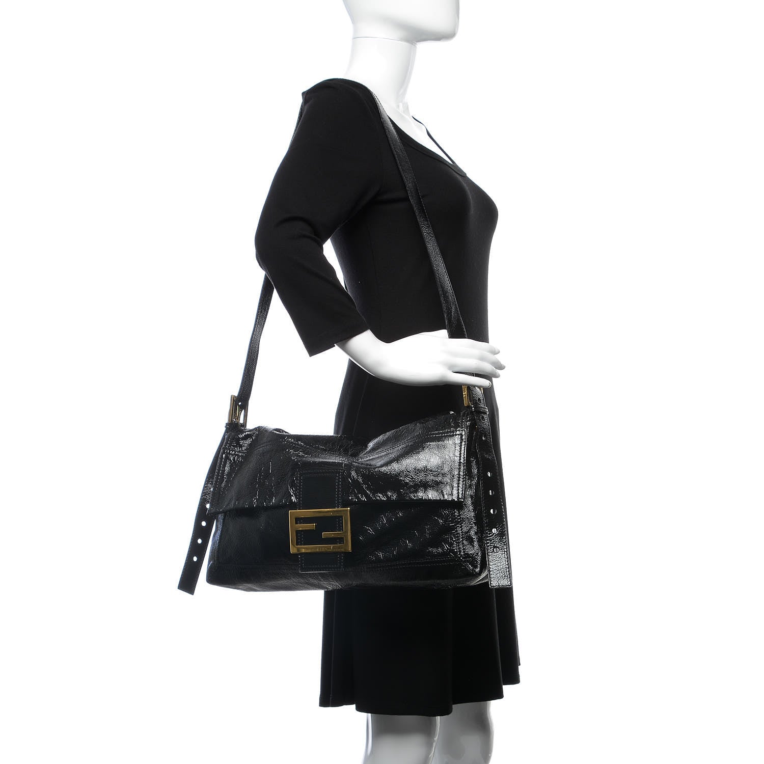 Fendi Vitello Naplak Large Convertible Baguette Black 3 of 8