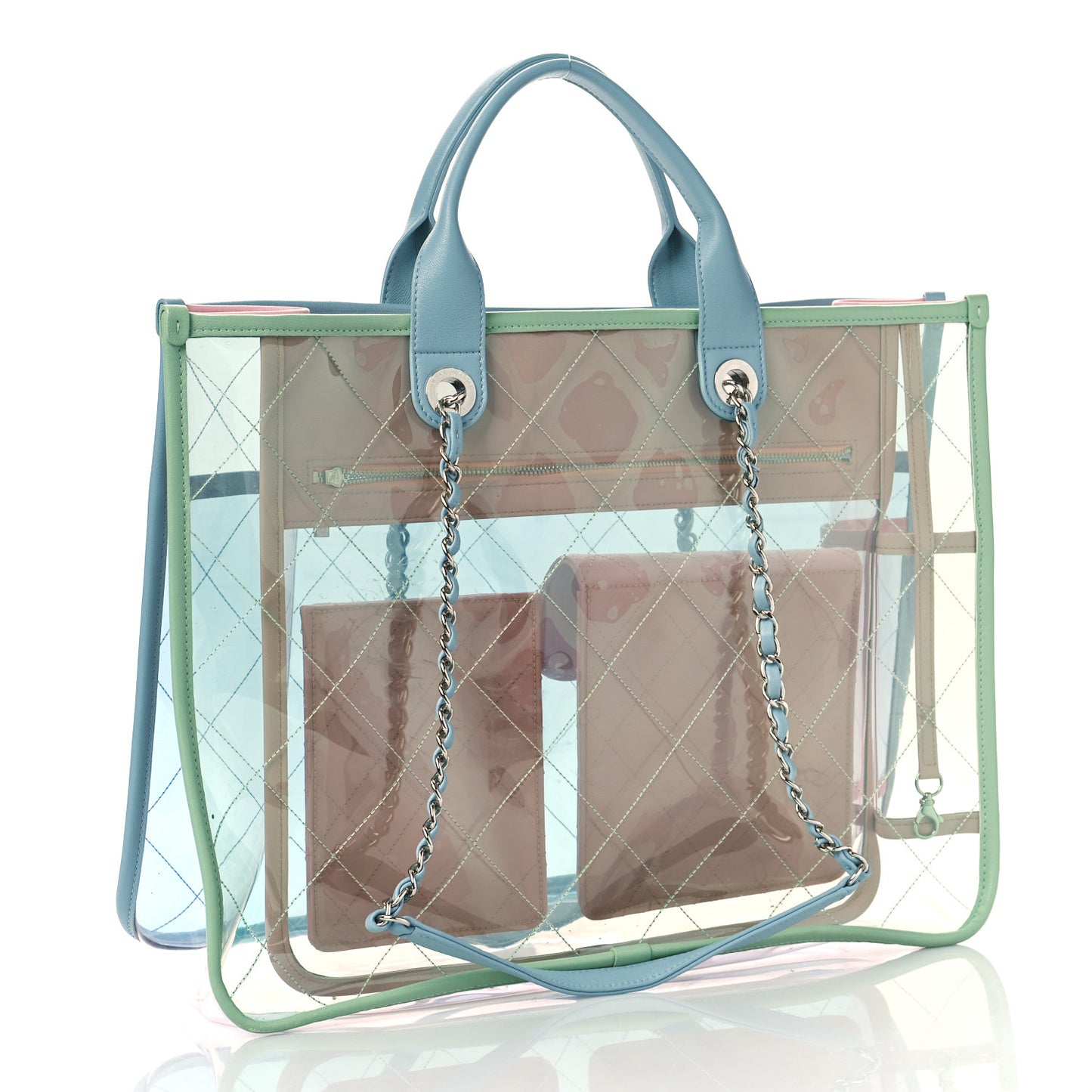 PVC Lambskin Stitched Medium Coco Splash Shopping Bag Blue Green Pink