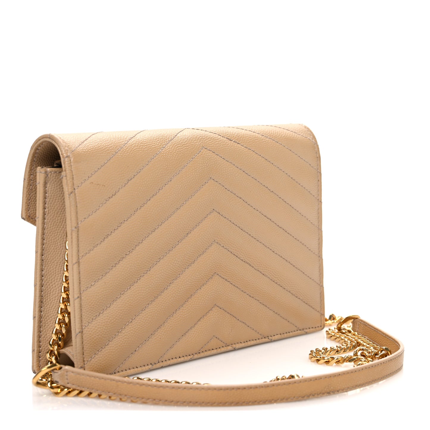 Grain De Poudre Matelasse Chevron Monogram Envelope Chain Wallet Nude Powder