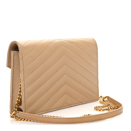 Saint Laurent Grain De Poudre Matelasse Chevron Monogram Envelope Chain Wallet Nude Powder 3 of 12