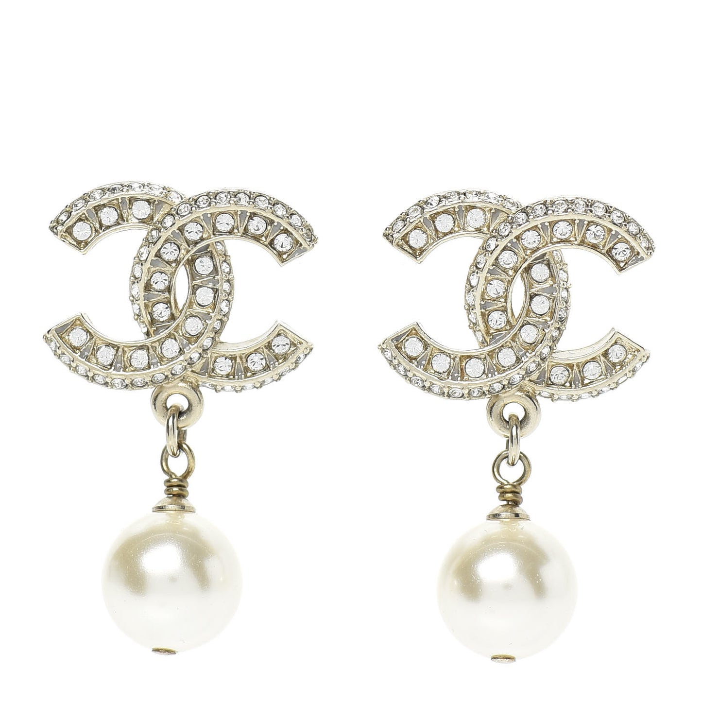 Crystal Pearl CC Drop Earrings Gold