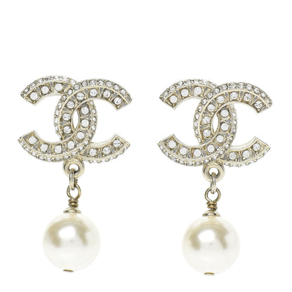 Chanel Crystal Pearl CC Drop Earrings Gold 1 of 5