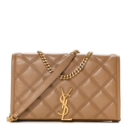 Saint Laurent Lambskin Diamond Quilted Becky Chain Wallet Gold Sand 1 of 14