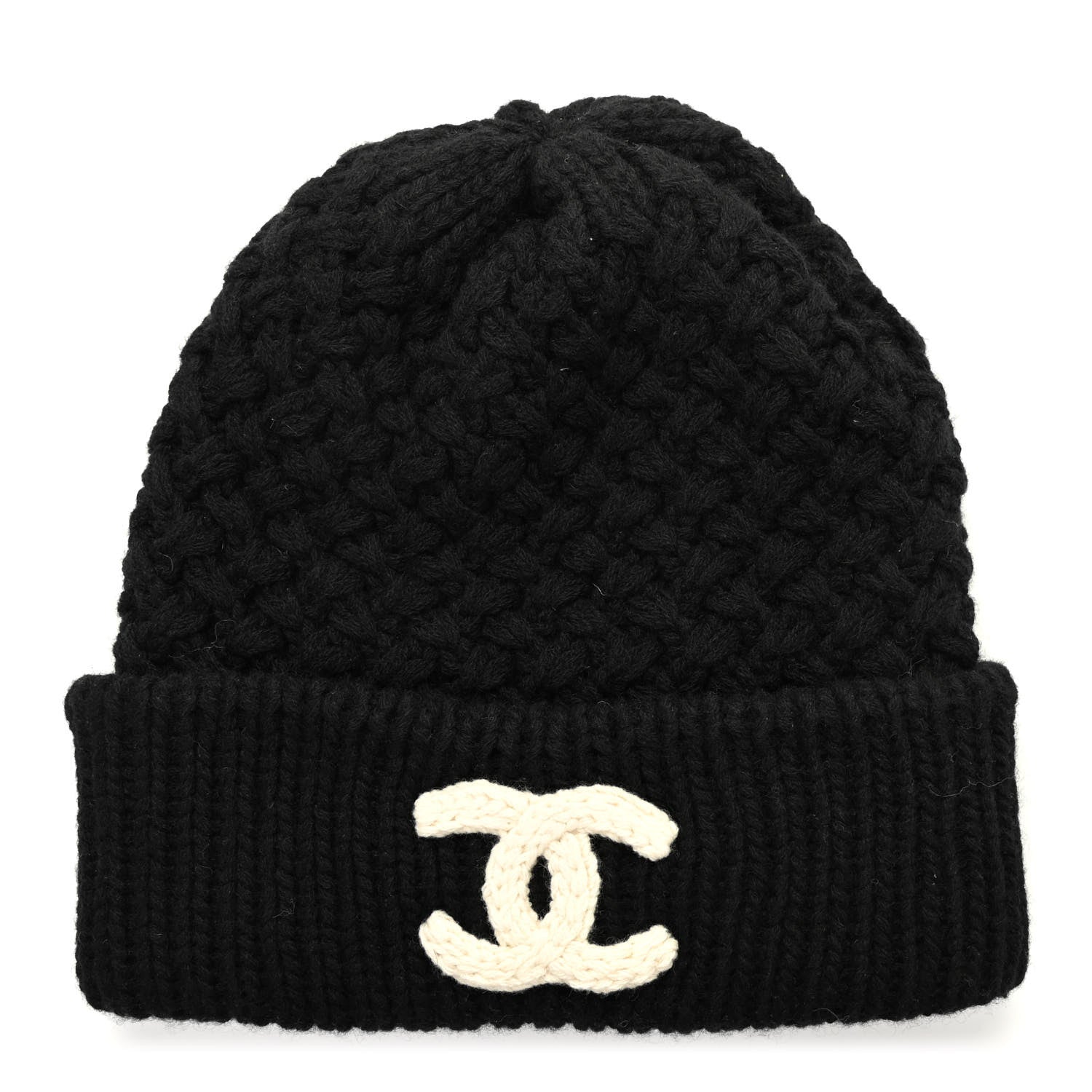 Chanel Cashmere CC Beanie Hat Black White 1 of 5