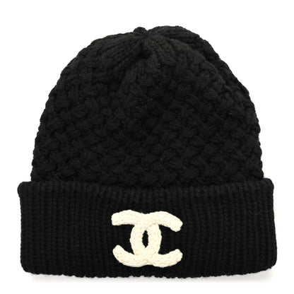 Chanel Cashmere CC Beanie Hat Black White 1 of 5