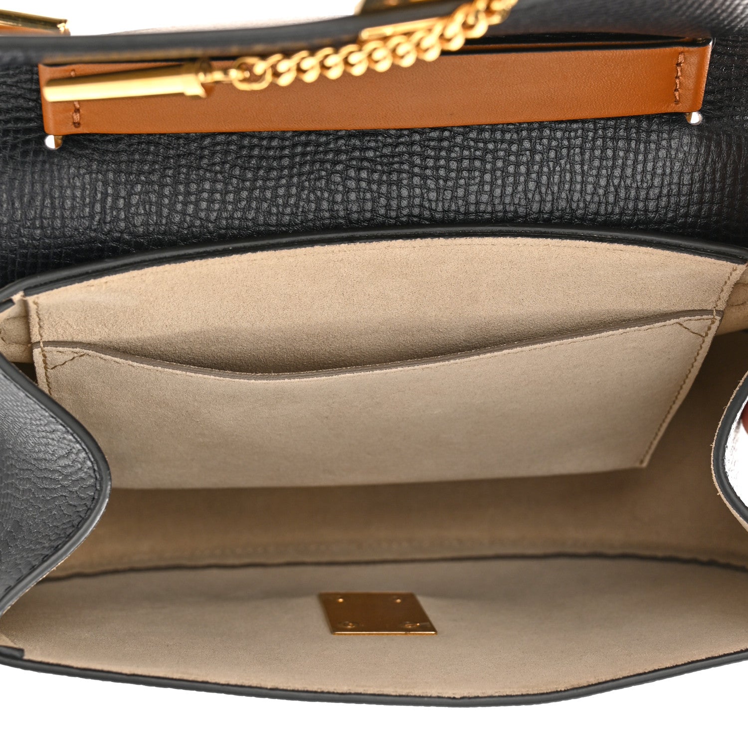 Chloe Grained Calfskin Lambskin Mini Bi-Color Drew Shoulder Bag Black Caramel 4 of 8