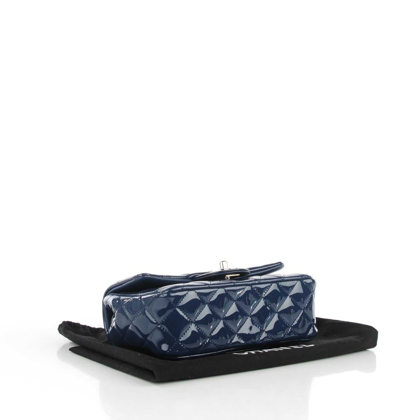 Patent Quilted Mini Rectangular Flap Navy Blue