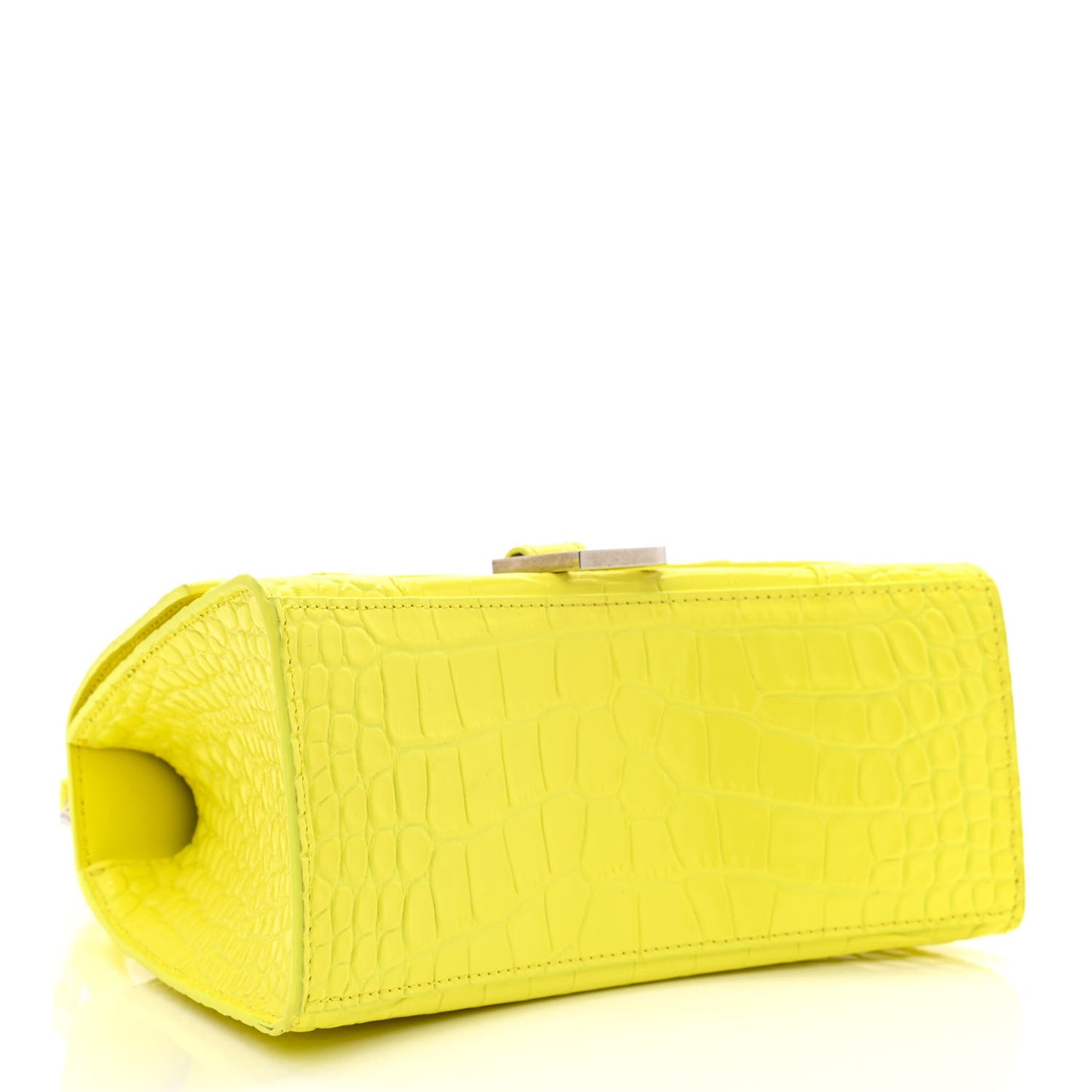 Shiny Calfskin Crocodile Embossed Small Hourglass Top Handle Bag Light Yellow
