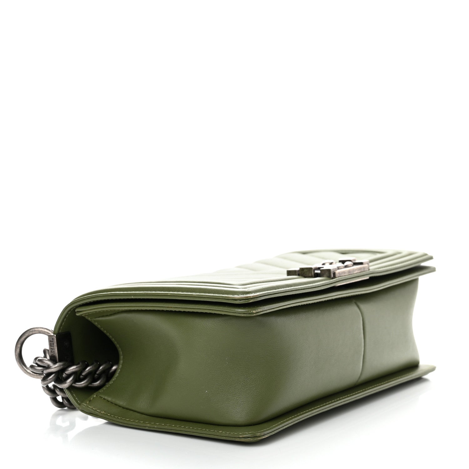 Chanel Calfskin Chevron Quilted Medium Boy Flap Dark Green 4 of 10