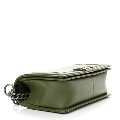 Chanel Calfskin Chevron Quilted Medium Boy Flap Dark Green 4 of 10