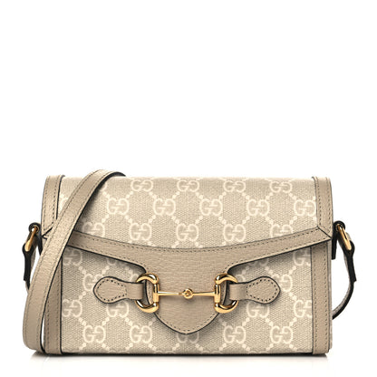 Gucci GG Supreme Monogram Textured Dollar Calfskin Mini Horsebit 1955 Shoulder Bag Beige Mystic White Oatmeal 1 of 10
