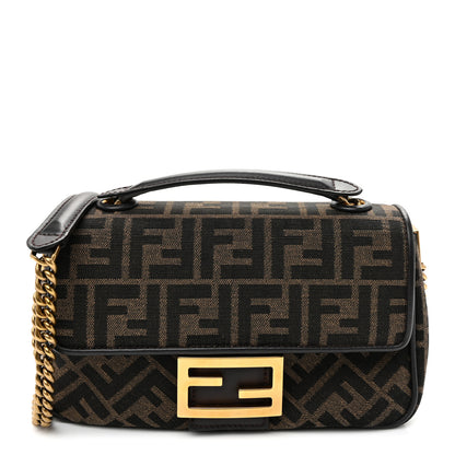 Fendi Fabric Jacquard FF 1974 Midi Chain Baguette Tobacco Moro 1 of 9