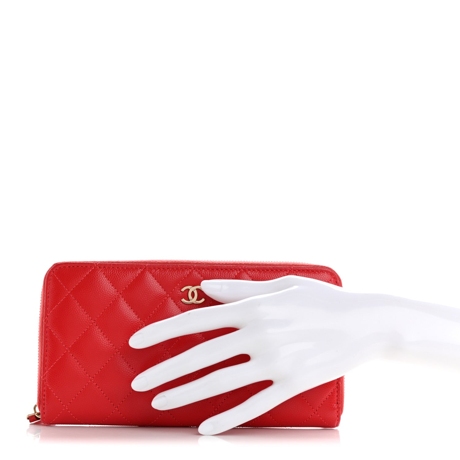 Chanel Caviar Quilted Large Gusset Zip Around Wallet Red 2 of 11