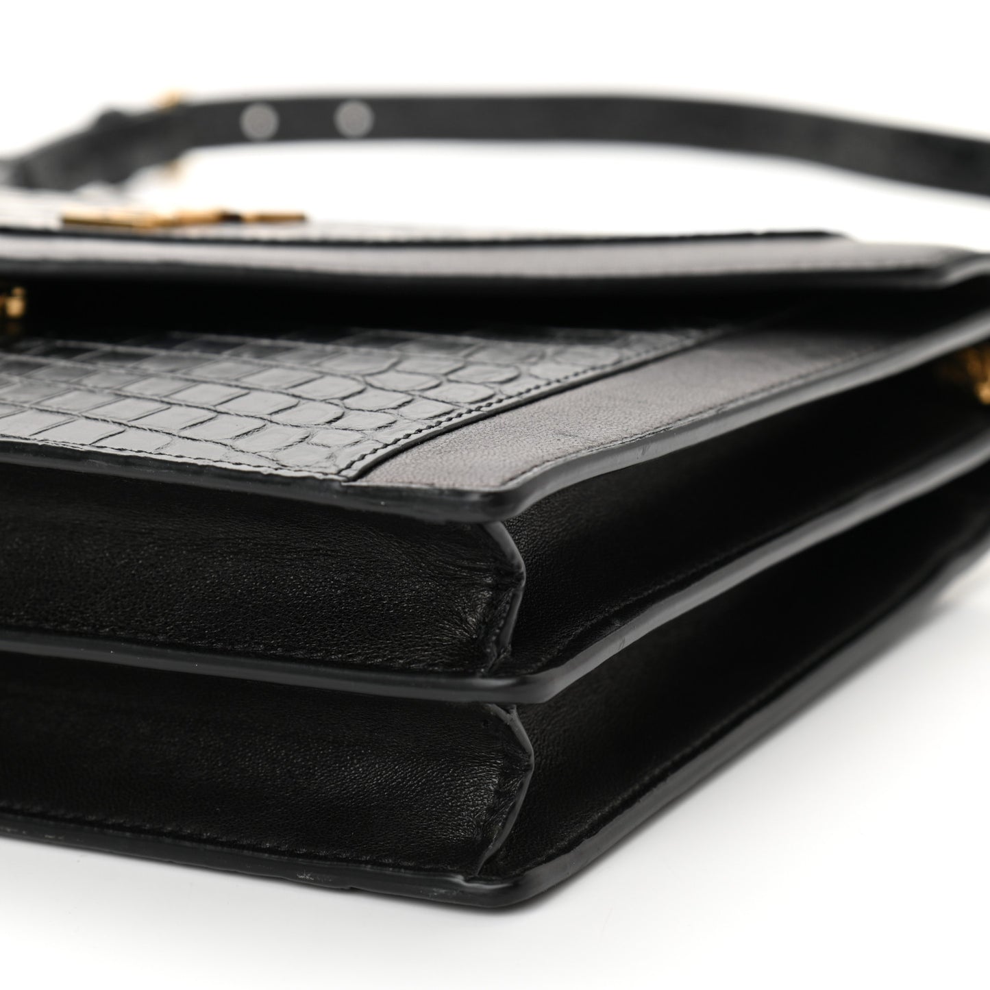 Calfskin Crocodile Embossed Gaby Satchel Black