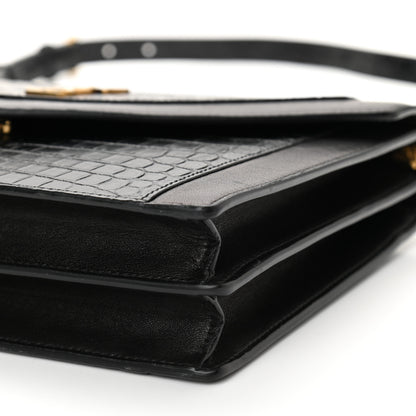 Saint Laurent Calfskin Crocodile Embossed Gaby Satchel Black 9 of 10
