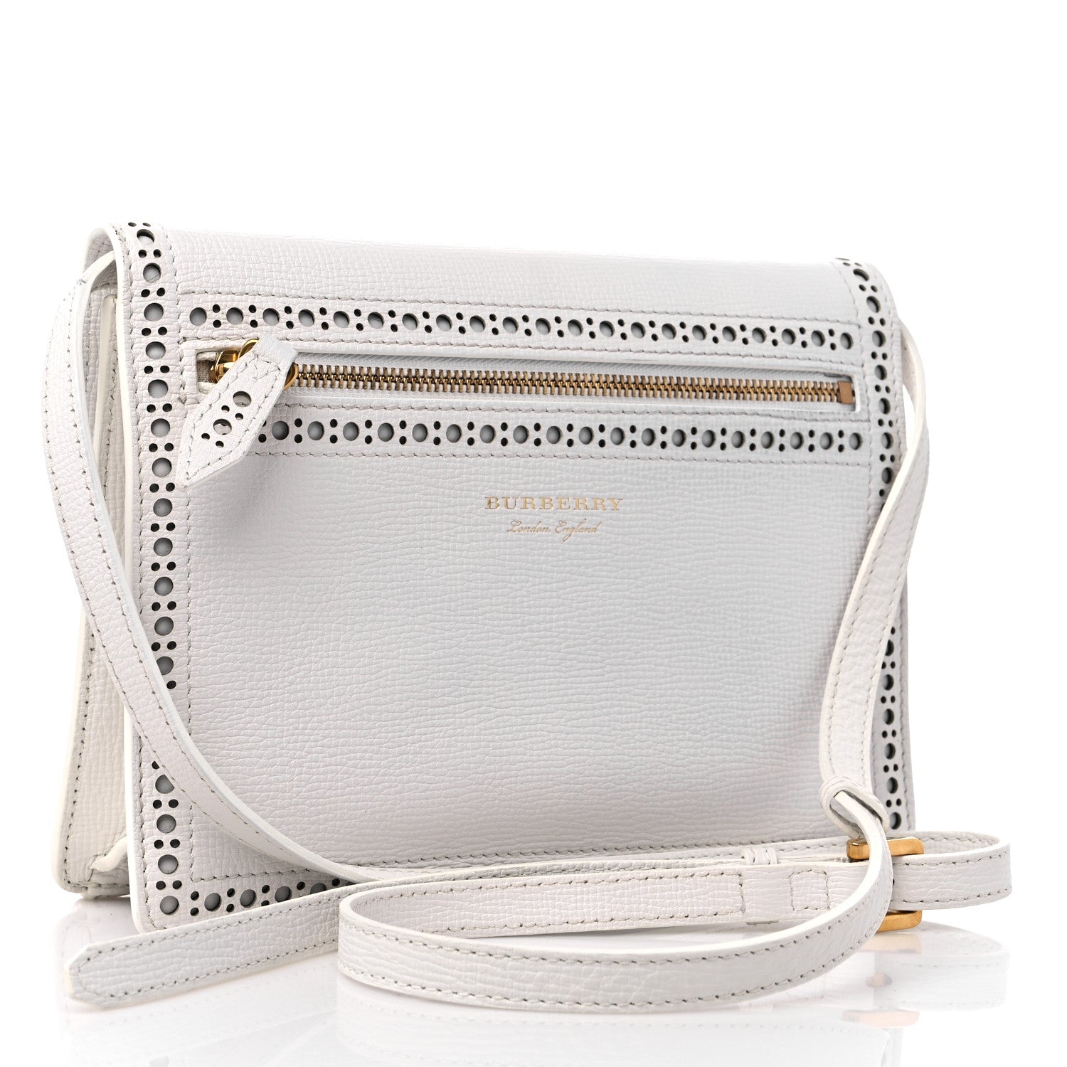 Burberry Grainy Calfskin Broguing Tassel Small Macken Crossbody Bag Chalk White 3 of 14