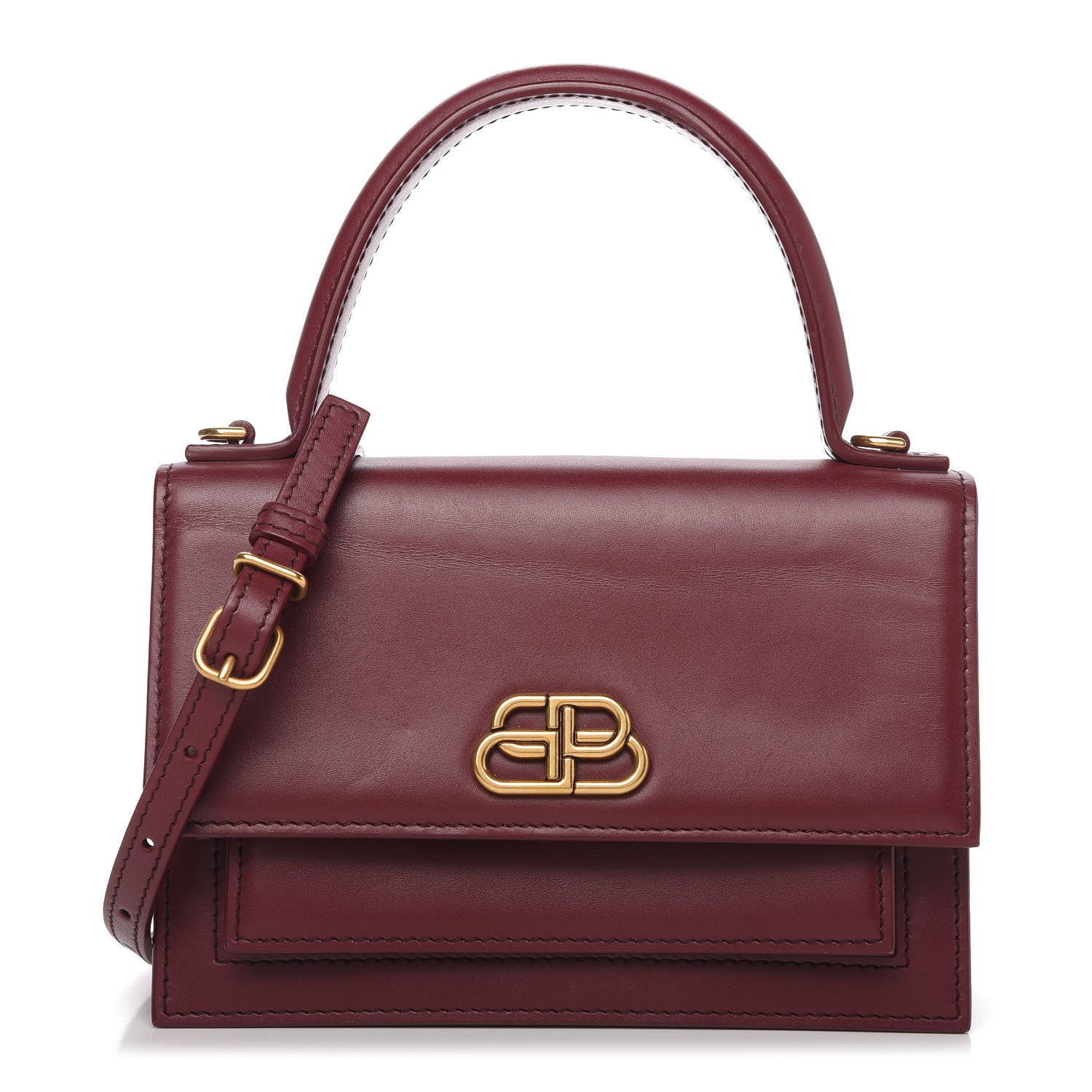 Balenciaga Box Calfskin XS Sharp Top Handle Bag Burgundy 1 of 10