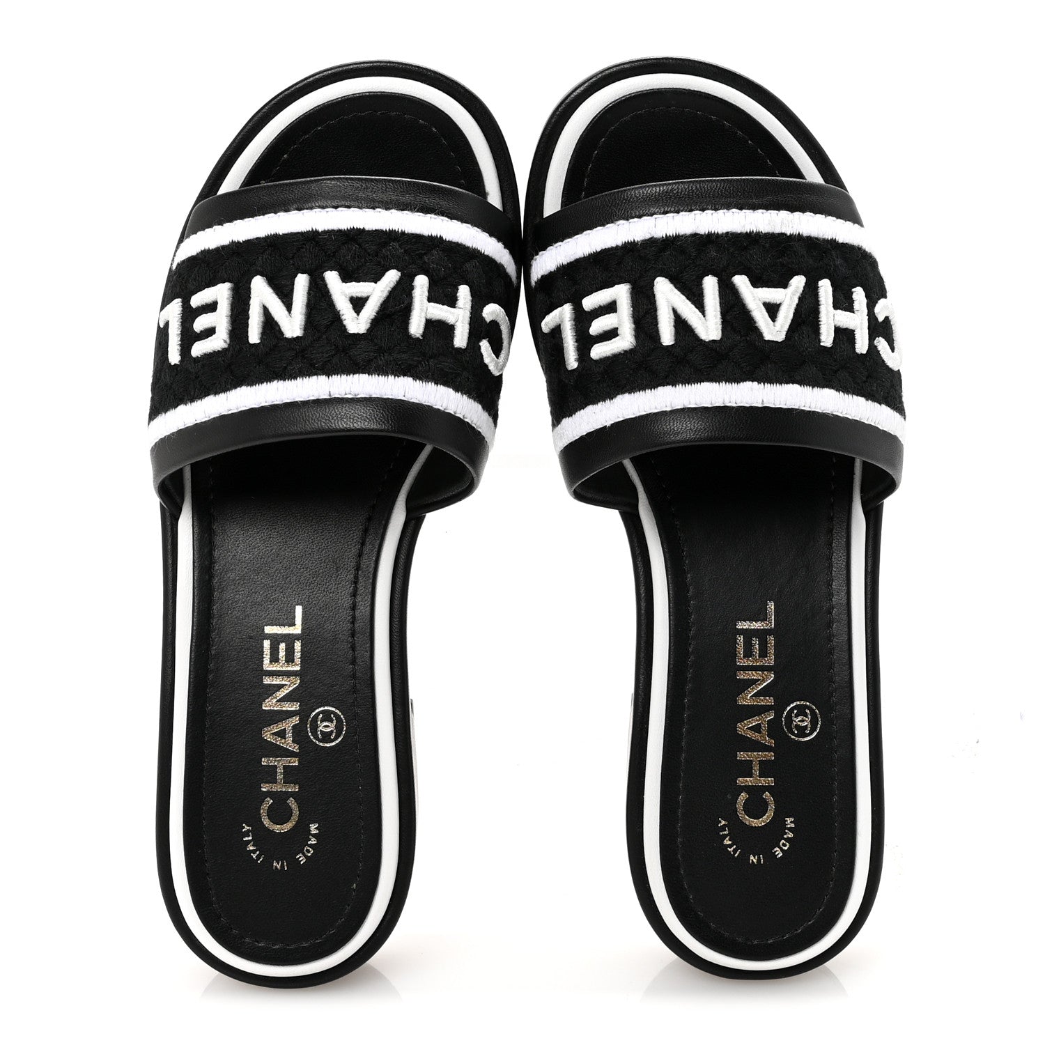 Chanel Lambskin Embroidered CC Mule Sandal 35 Black White 2 of 10