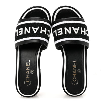 Chanel Lambskin Embroidered CC Mule Sandal 35 Black White 2 of 10
