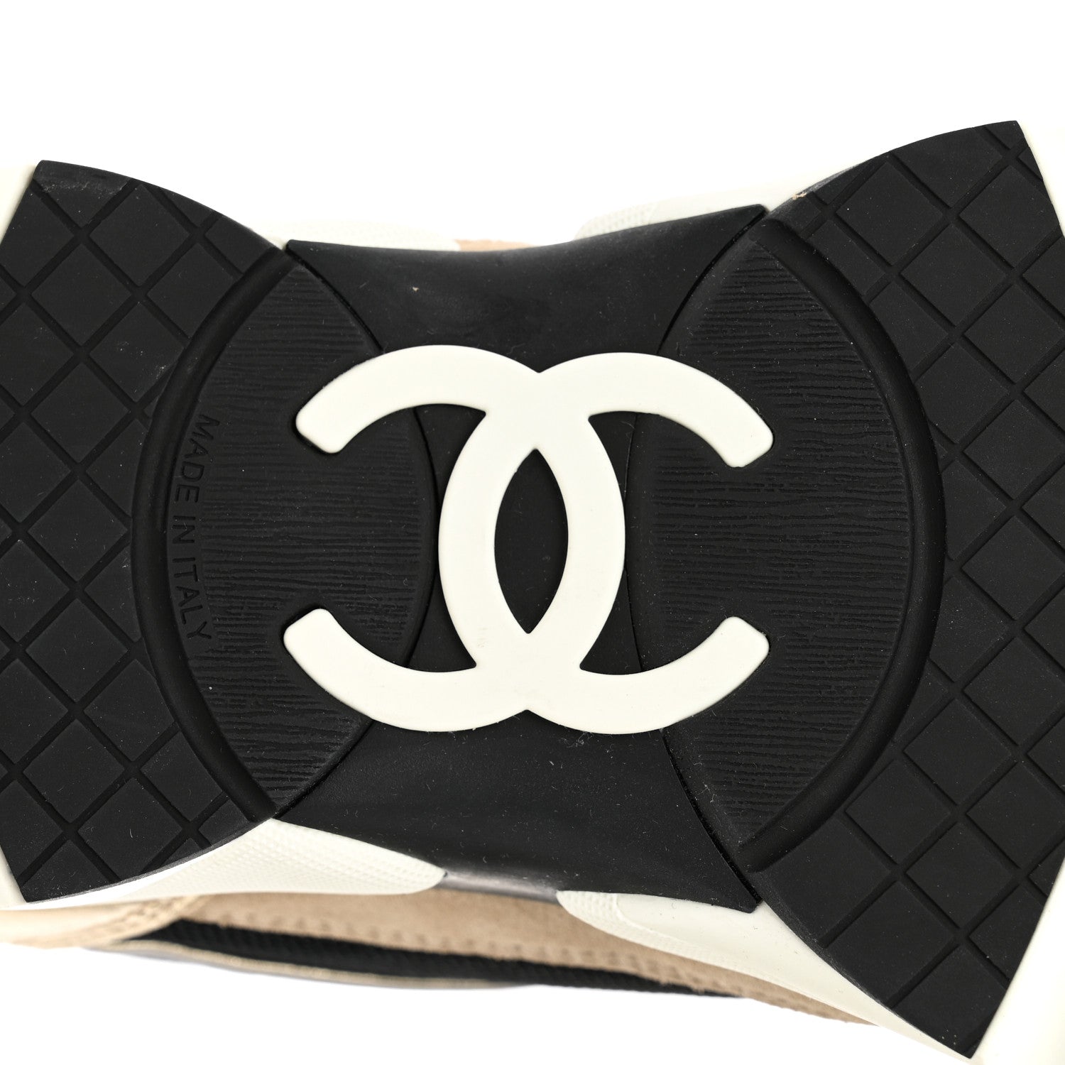Chanel Mesh Suede Calfskin Womens CC Sneakers 38.5 White Black Beige Gold 7 of 8