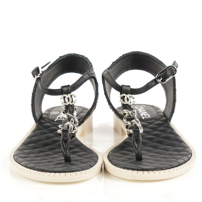 Chanel Calfskin CC Chain Thong Sandals 37.5 Black 2 of 7