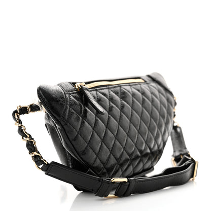 Chanel Crumpled Glazed Lambskin Quilted Waist Bag Fanny Pack Black 3 of 11