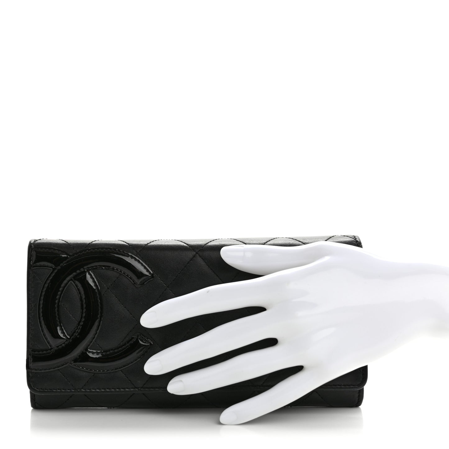 Calfskin Quilted Cambon Long Double Wallet Black