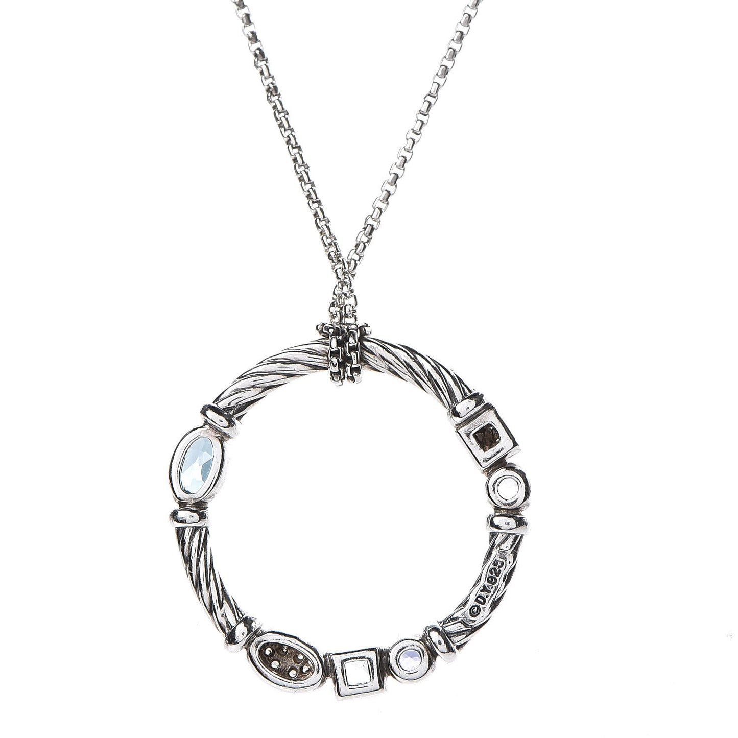 Sterling Silver Diamond Blue Topaz Hampton Blue Topaz Iolite Confetti Pendant Necklace