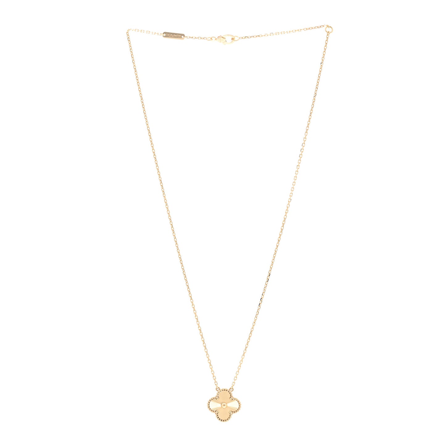 18K Yellow Gold Guilloche Vintage Alhambra Pendant Necklace
