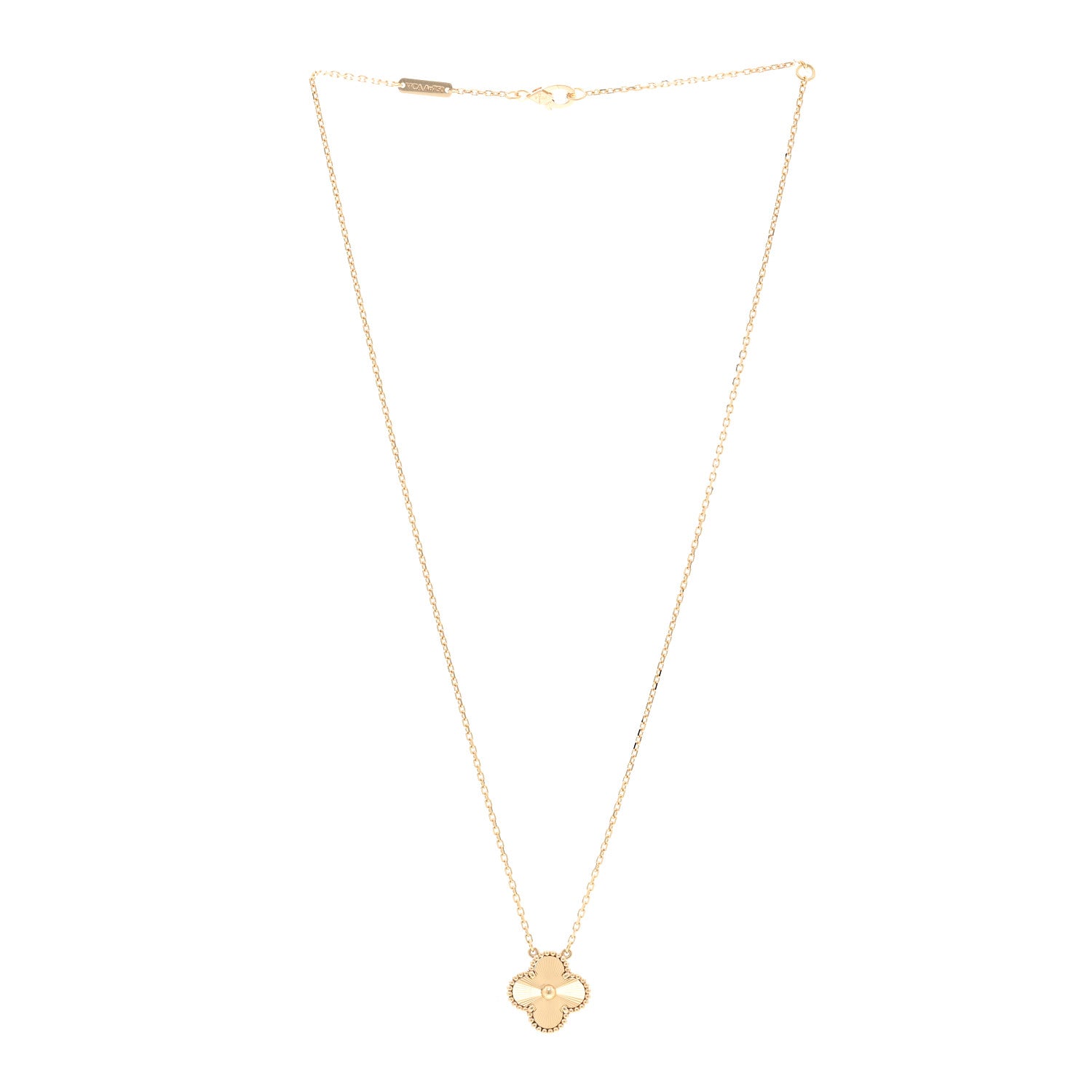 Van Cleef & Arpels 18K Yellow Gold Guilloche Vintage Alhambra Pendant Necklace 3 of 6