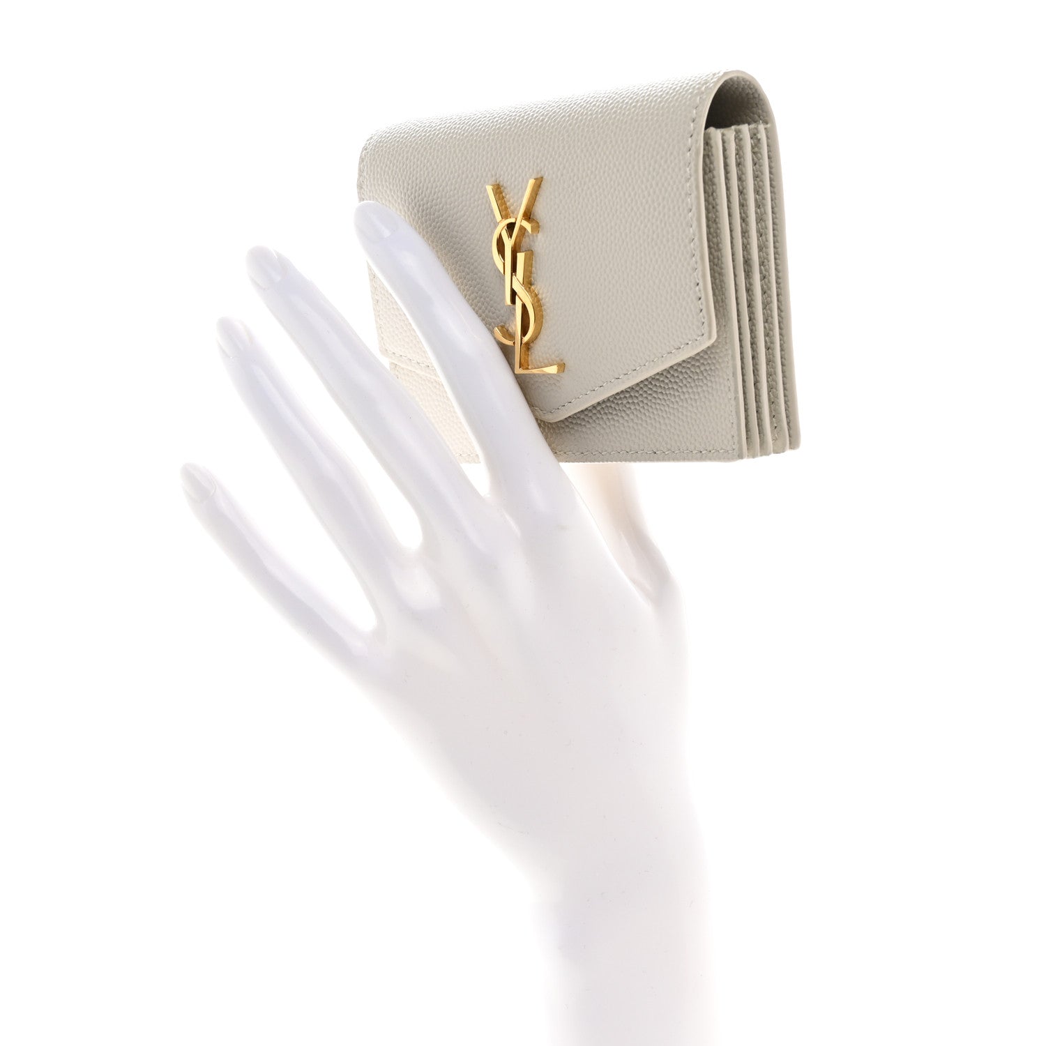 Saint Laurent Grain De Poudre Cassandre Uptown Business Card Case Crema Soft 2 of 9