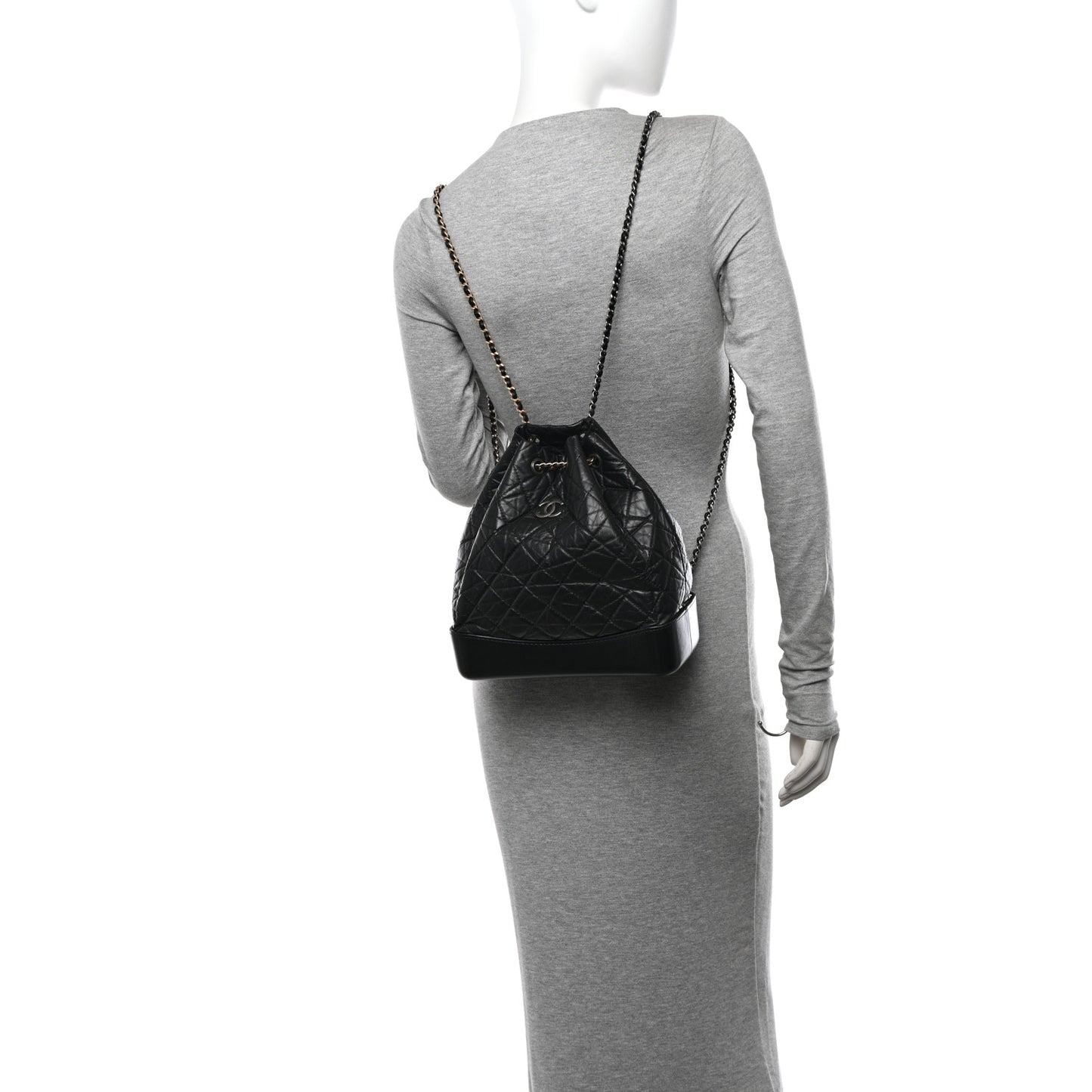 Aged Calfskin Quilted Gabrielle Backpack Black