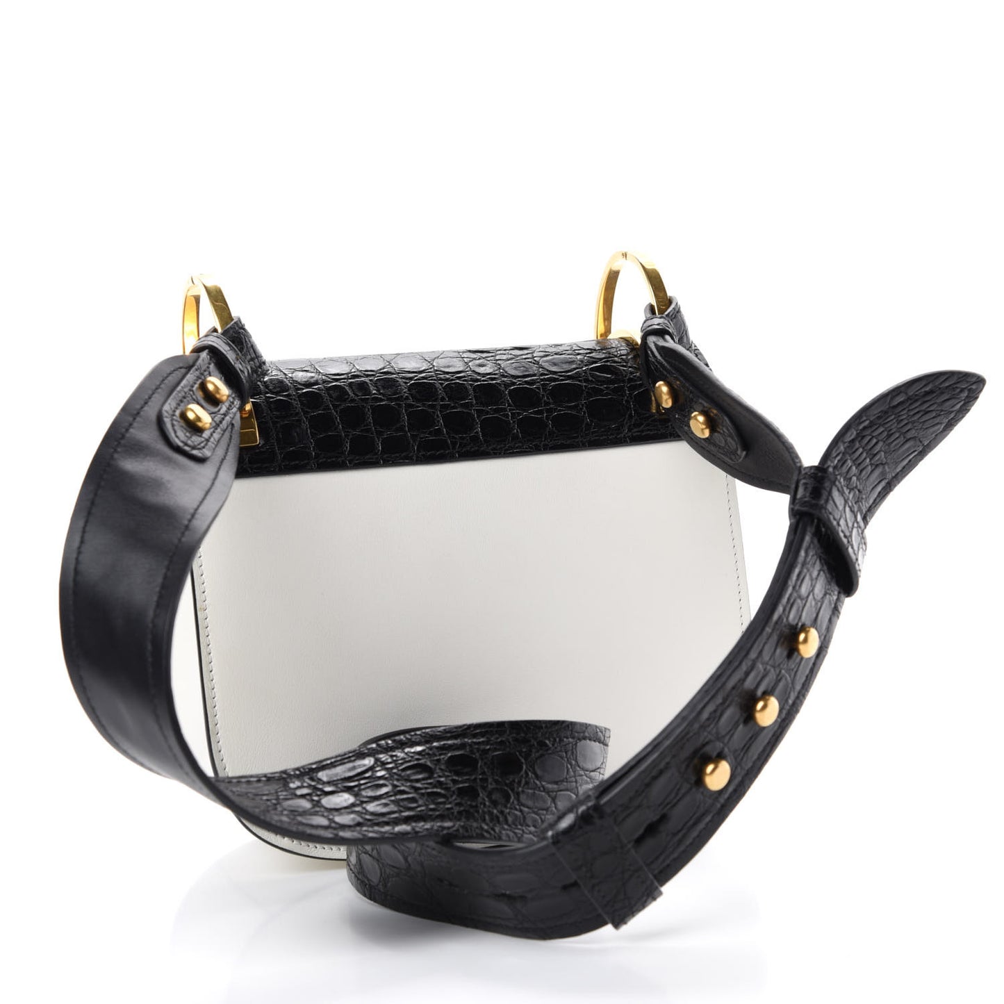 City Calf Crocodile Calfskin Embossed Pionniere Saddle Bag Black White