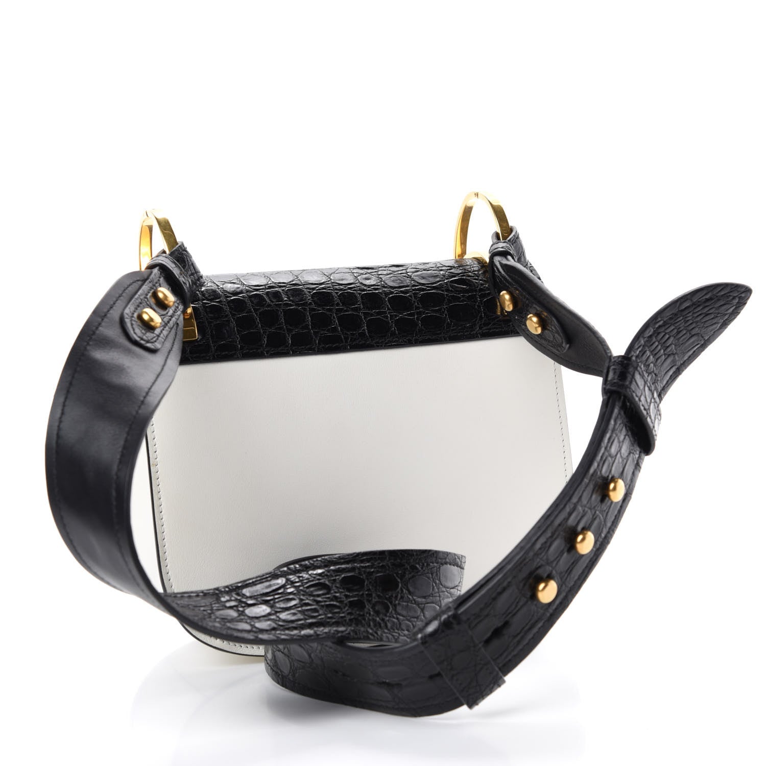 Prada City Calf Crocodile Calfskin Embossed Pionniere Saddle Bag Black White 3 of 10