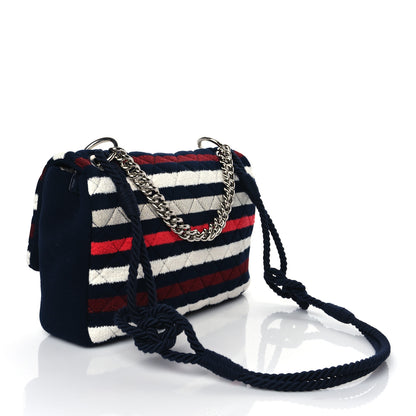Chanel Jersey Felt Quilted Flap Burgundy White Blue 3 of 10