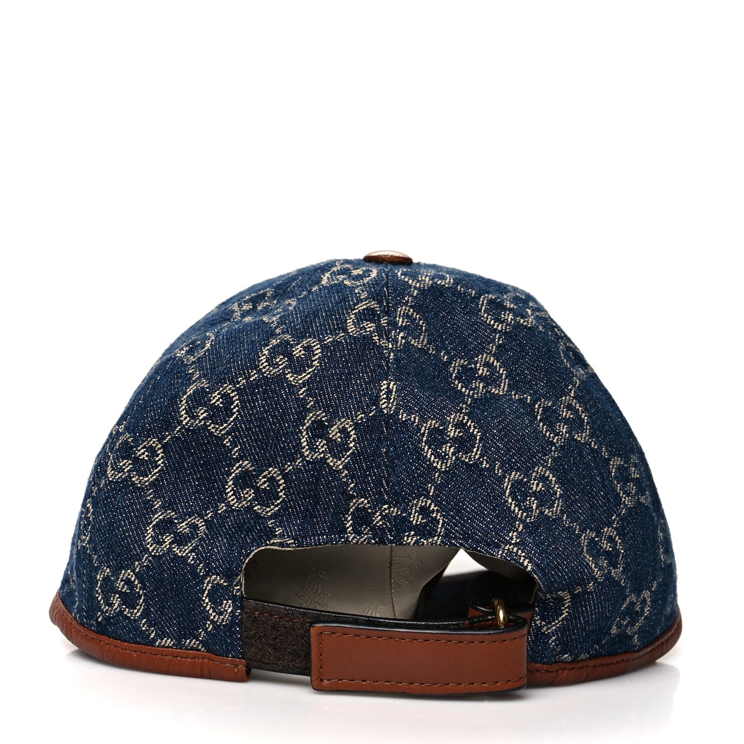 Gucci Washed Jacquard Denim Nappa GG Monogram Oscar Baseball Hat M Denim Cuir 5 of 7