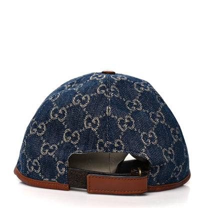 Gucci Washed Jacquard Denim Nappa GG Monogram Oscar Baseball Hat M Denim Cuir 5 of 7