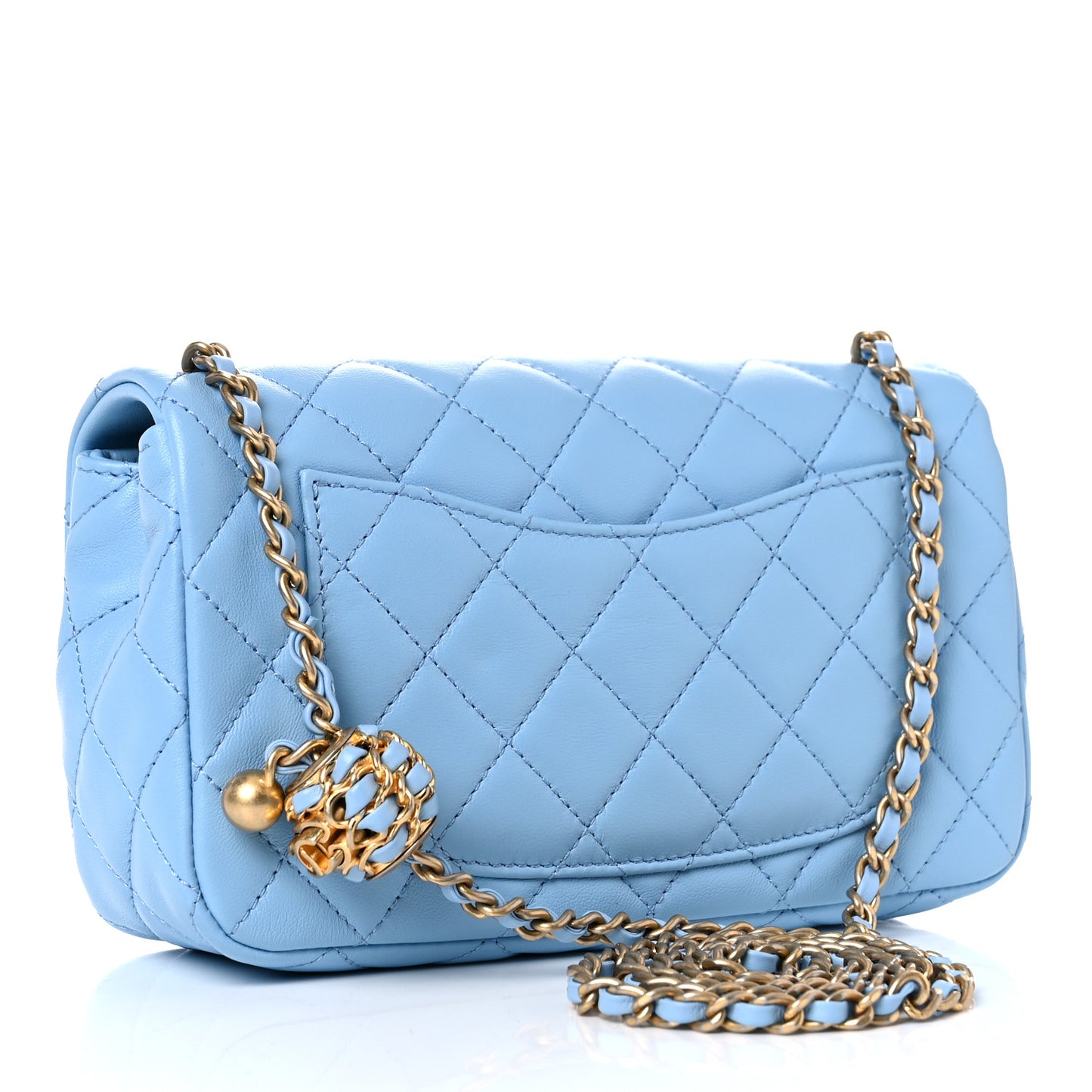 Lambskin Quilted Mini Rectangular Pearl Crush Flap Light Blue