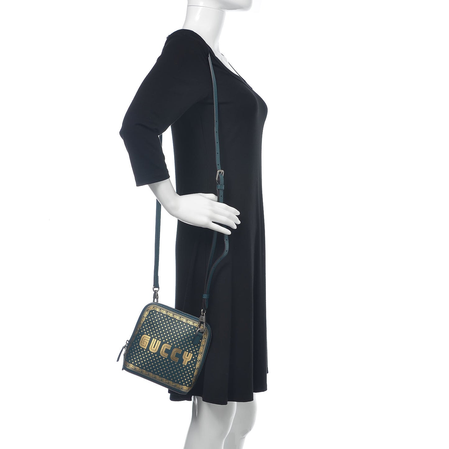 X SEGA Calfskin GUCCY Stars Mini Dome Shoulder Bag Dusty Turquoise Gold