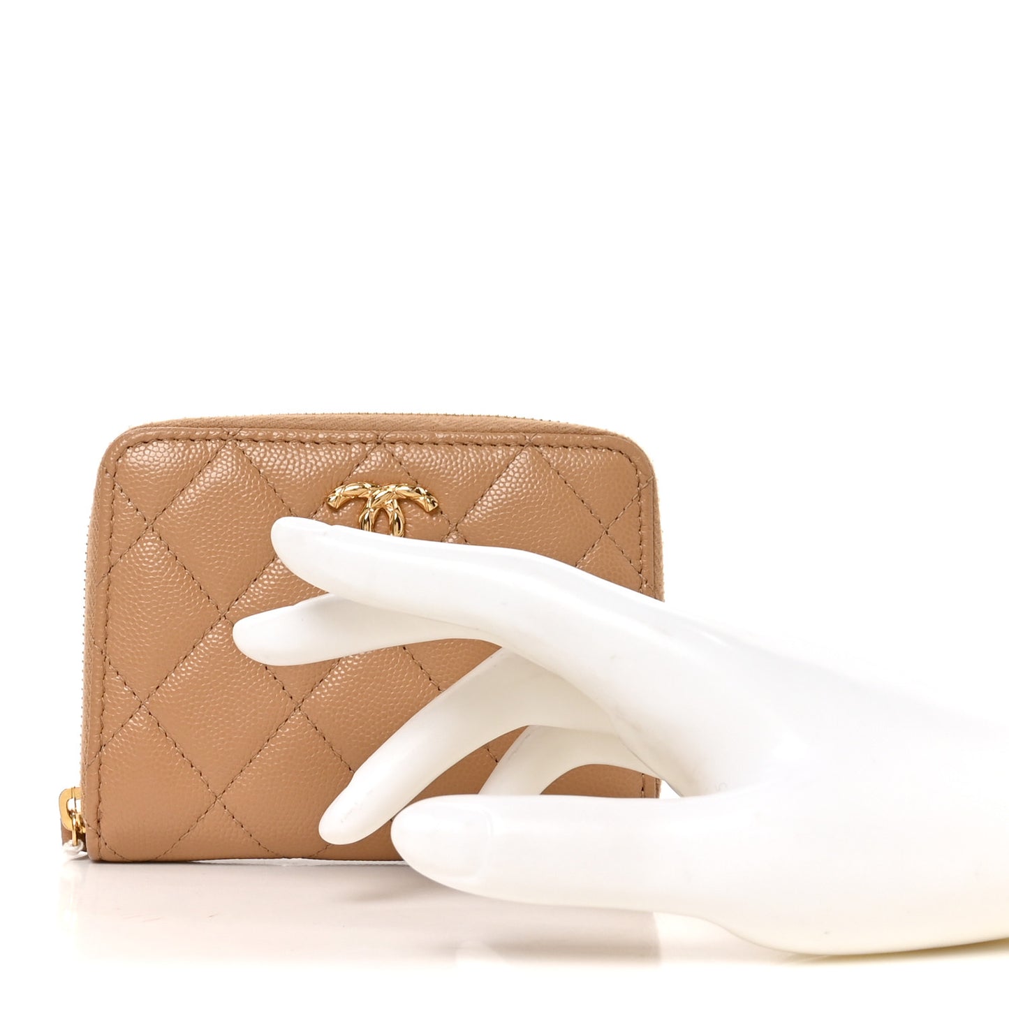 Caviar Quilted CC Flap Card Holder Beige