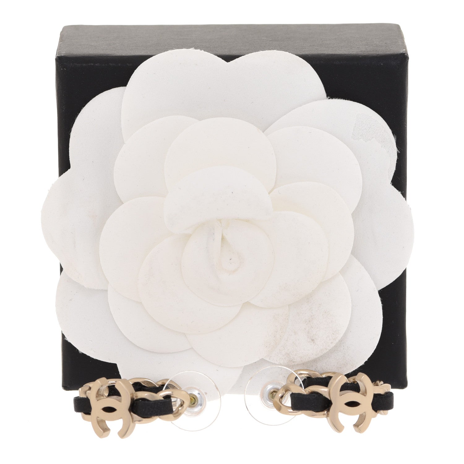 Chanel Lambskin CC Chain Hoop Earrings Matte Gold Black 5 of 5