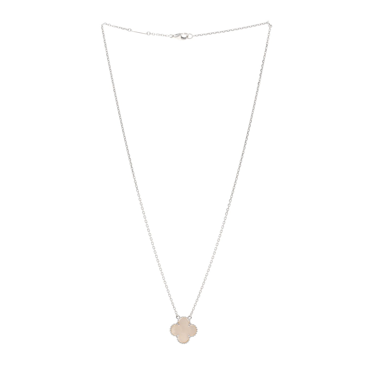18K White Gold Mother Of Pearl Vintage Alhambra Pendant Necklace