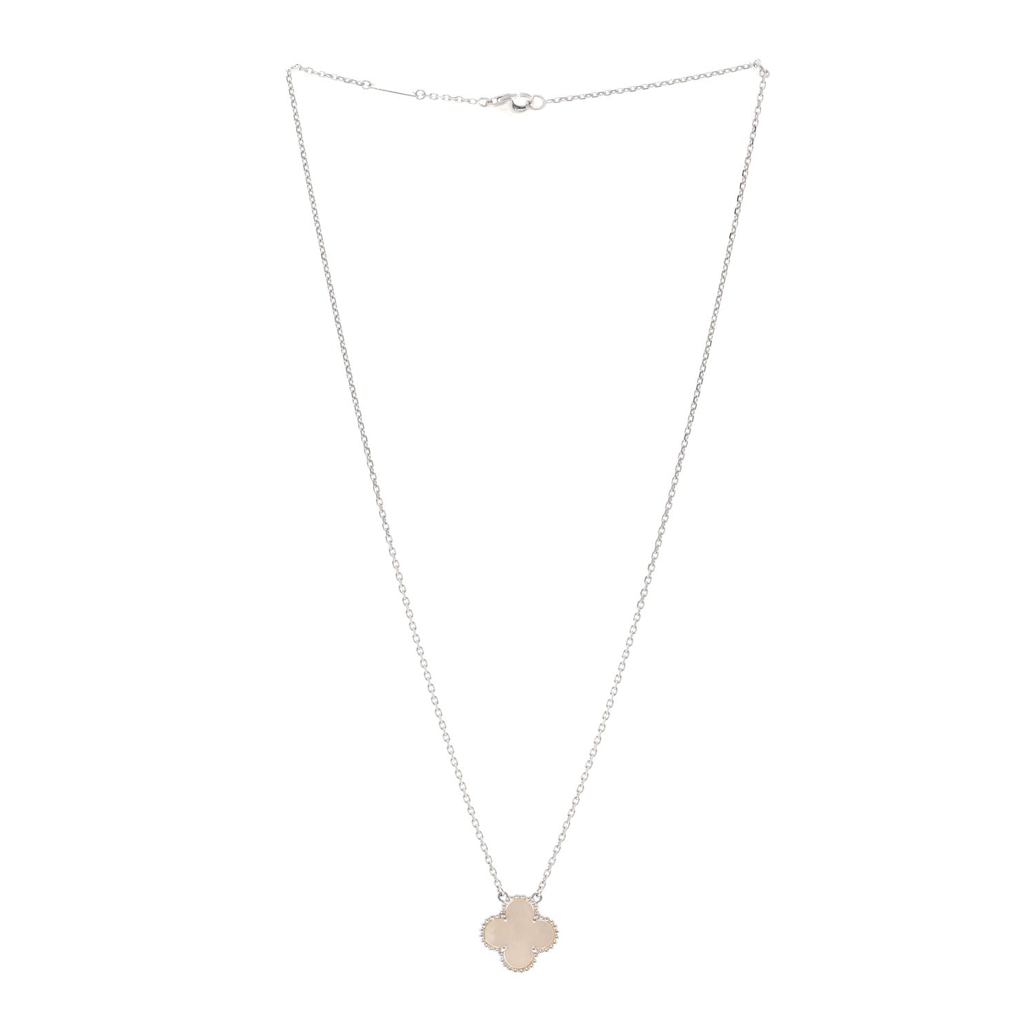 Van Cleef & Arpels 18K White Gold Mother Of Pearl Vintage Alhambra Pendant Necklace 3 of 4