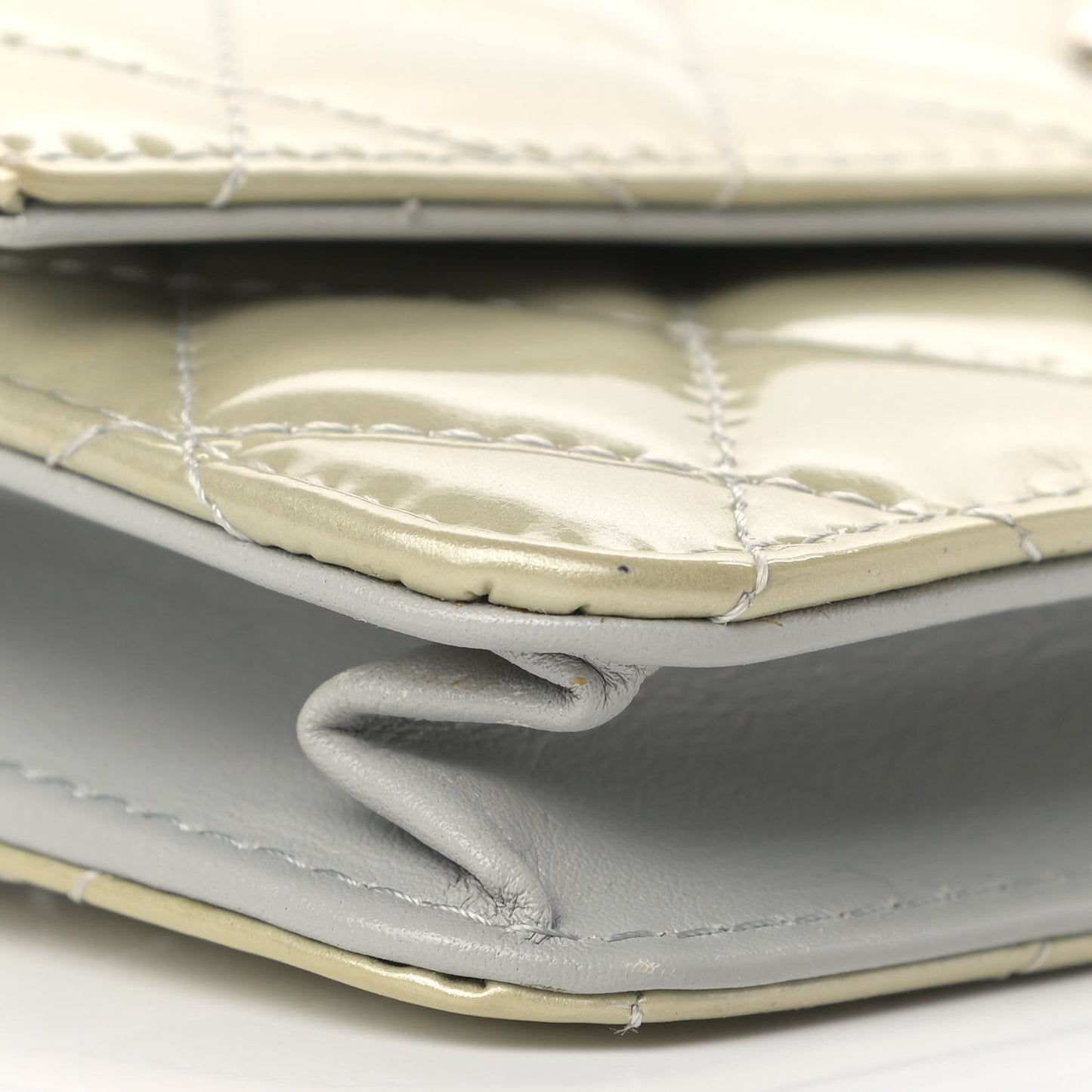 Patent Quilted Brilliant Wallet On Chain WOC Silver