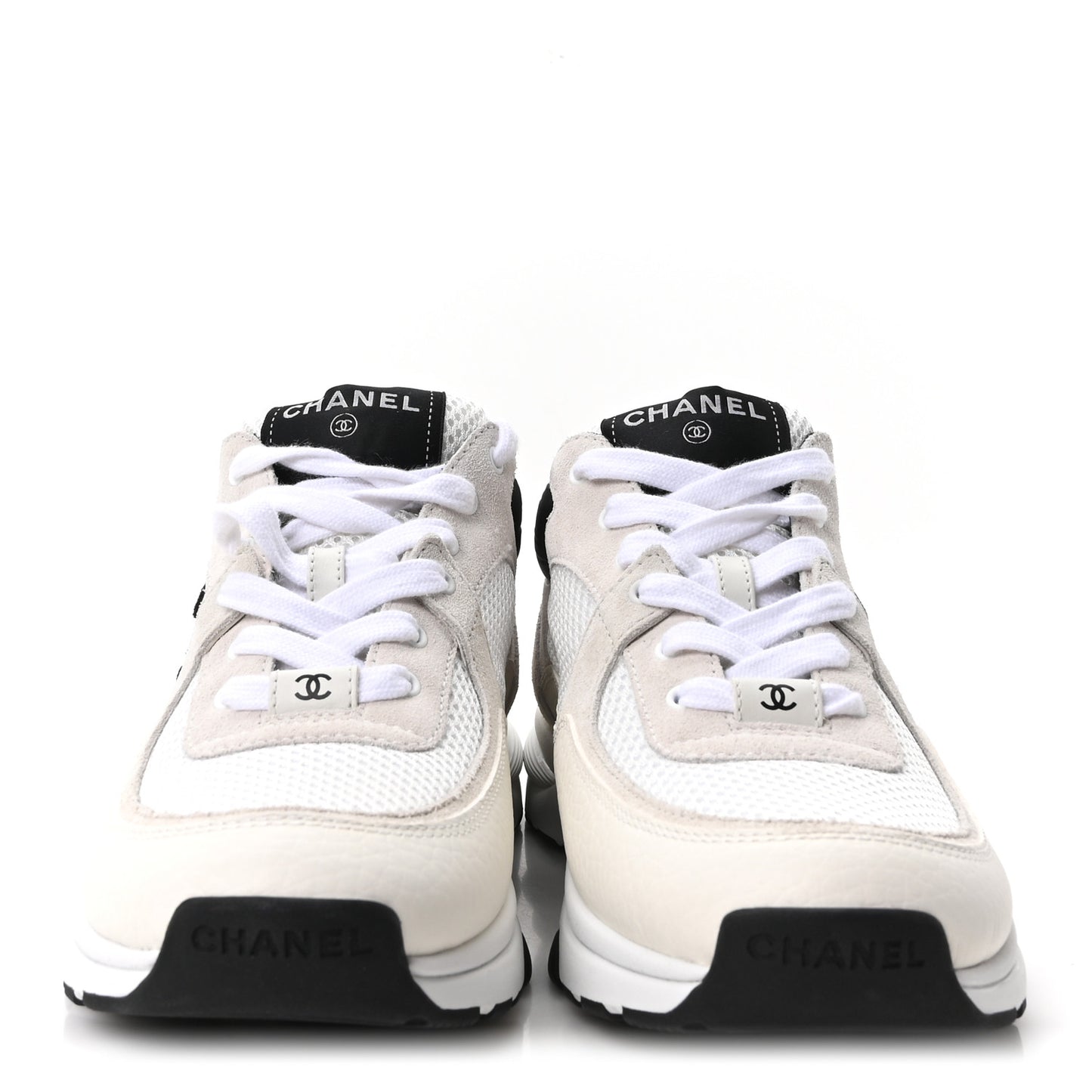 Mesh Suede Grained Calfskin Womens CC Sneakers 38 White Black