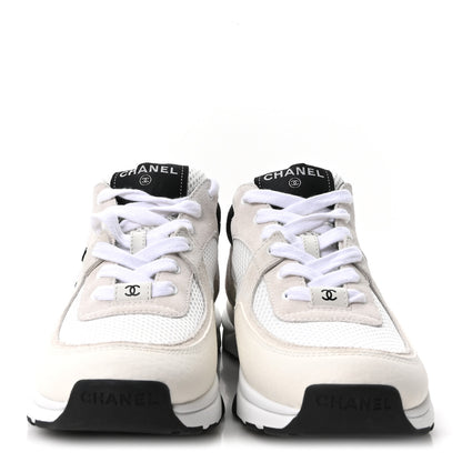 Chanel Mesh Suede Grained Calfskin Womens CC Sneakers 38 White Black 3 of 10