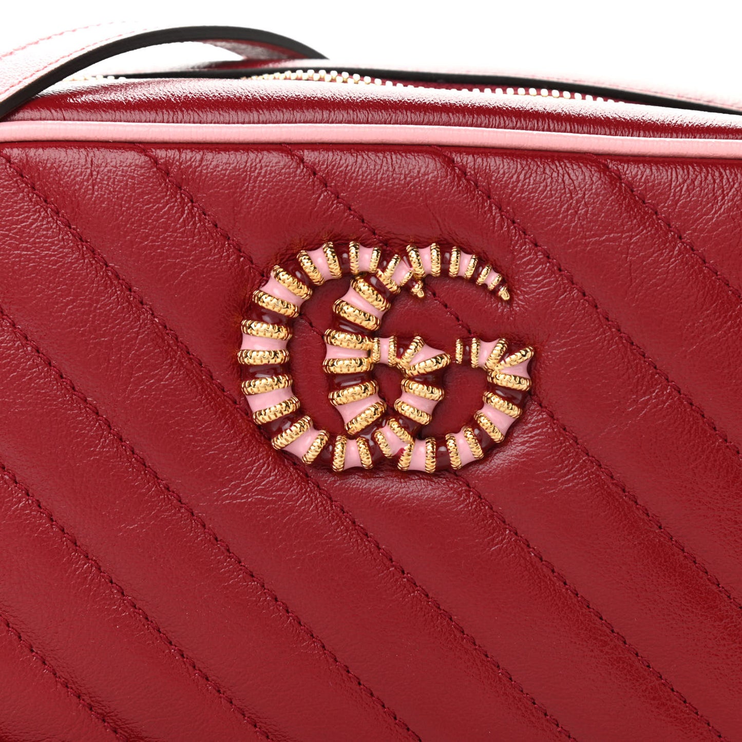 Azalea Calfskin Enamel Matelasse Diagonal Small Torchon GG Marmont Chain Shoulder Bag New Cherry Red Wild Rose