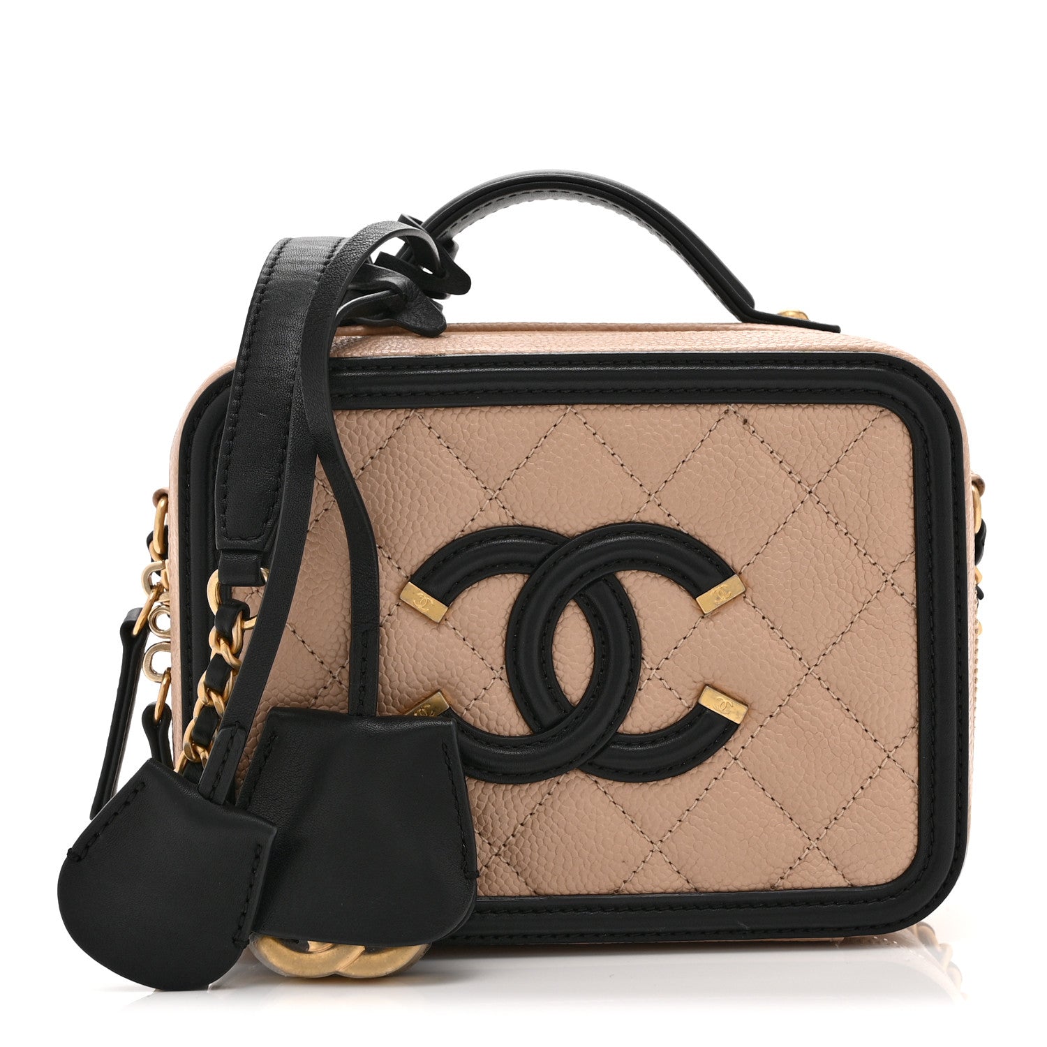 Chanel Caviar Quilted Small CC Filigree Vanity Case Beige Black 1 of 11