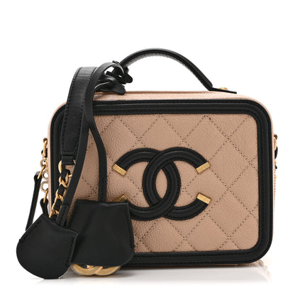 Chanel Caviar Quilted Small CC Filigree Vanity Case Beige Black 1 of 11