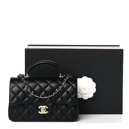 Chanel Lambskin Quilted Mini Top Handle Rectangular Flap Black 10 of 10